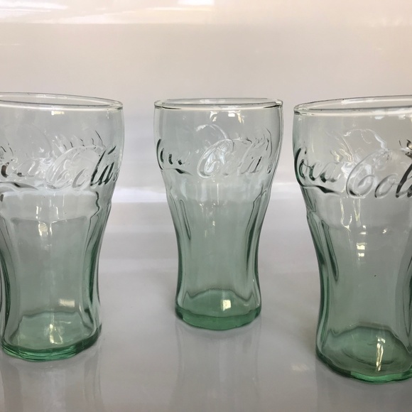 Three Coca-Cola Libbey clear green juice glasses - Picture 1 of 2